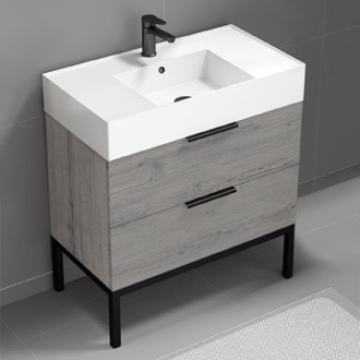 Bathroom Vanity Grey Oak Bathroom Vanity, Floor Standing, 32